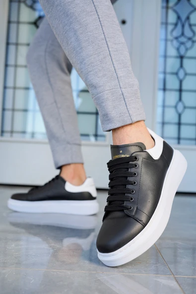 Valendo Siyah Beyaz Garantili Erkek Günlük Casual Bağcıklı Tabanlı Sneaker Ayakkabı VALENDO-5141