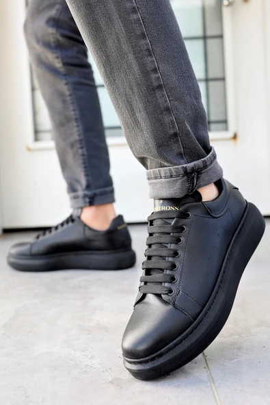 Valendo Siyah Siyah Garantili Erkek Günlük Casual Bağcıklı Tabanlı Sneaker Ayakkabı VALENDO-5141