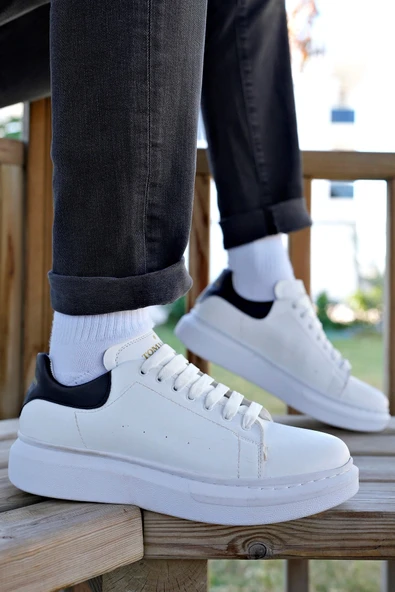 Valendo Siyah Beyaz Garantili Erkek Günlük Casual Bağcıklı Tabanlı Sneaker Ayakkabı VALENDO-5141 - 3