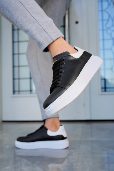 Valendo Siyah Beyaz Garantili Erkek Günlük Casual Bağcıklı Tabanlı Sneaker Ayakkabı VALENDO-5141 - 4