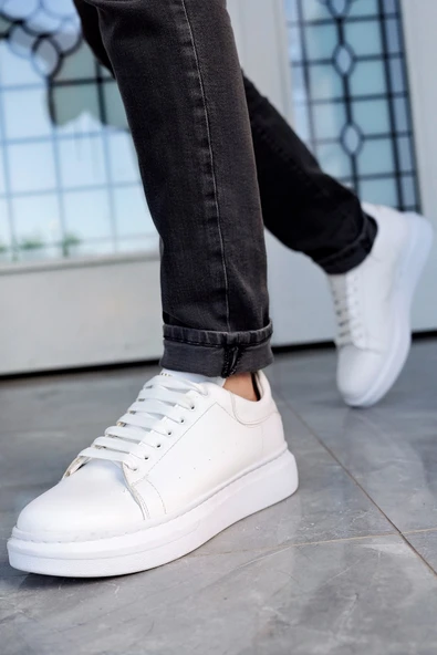 Valendo Beyaz Beyaz Garantili Erkek Günlük Casual Bağcıklı Tabanlı Sneaker Ayakkabı VALENDO-5141 - 4