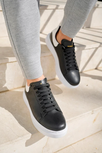 Valendo Siyah Beyaz Garantili Erkek Günlük Casual Bağcıklı Tabanlı Sneaker Ayakkabı VALENDO-5141 - 3