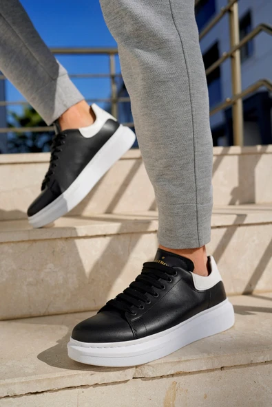 Valendo Siyah Beyaz Garantili Erkek Günlük Casual Bağcıklı Tabanlı Sneaker Ayakkabı VALENDO-5141 - 2