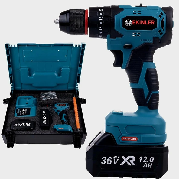 Kömürsüz Motor 36Vf 12ah Metal Mandren Vidalama Matkap Seti 10p  EEA349