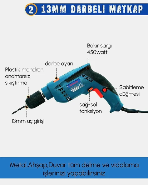 Elektrikli 3 lü Set Vidalama Kırıcı Delici Taşlama EEA340 - 3