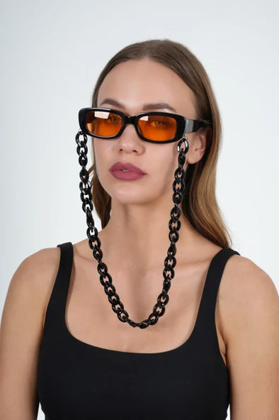 Siyah Akrilik Kalın Tasarım Gözlük Zinciri - Resim 5