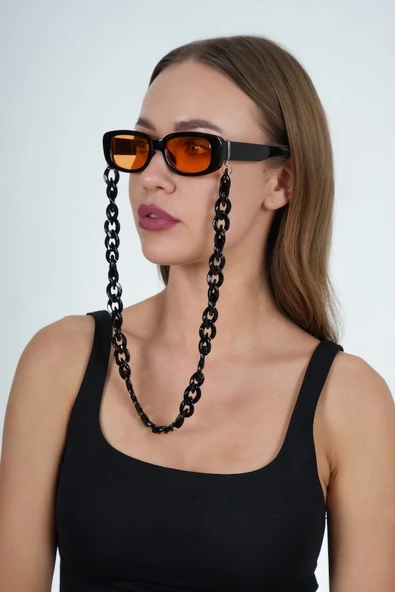 Siyah Akrilik Kalın Tasarım Gözlük Zinciri - Resim 6