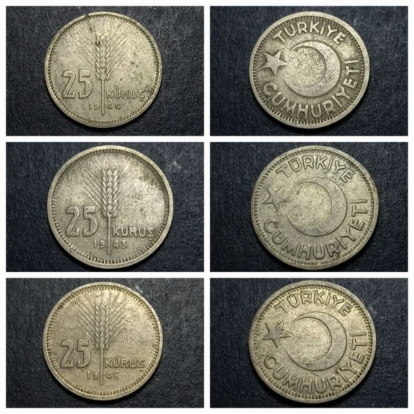 Escoines Koleksiyon 1944/1945/1946 ÇÇT/ÇÇT+ 25Kuruş eski madeni para 3996367157cd137df1
