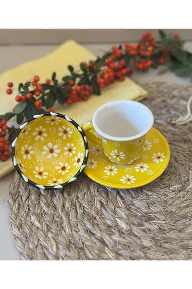 Sarı Papatya Tek Kişilik Kahve Fincanı Ve Kase Lokumluk - 6