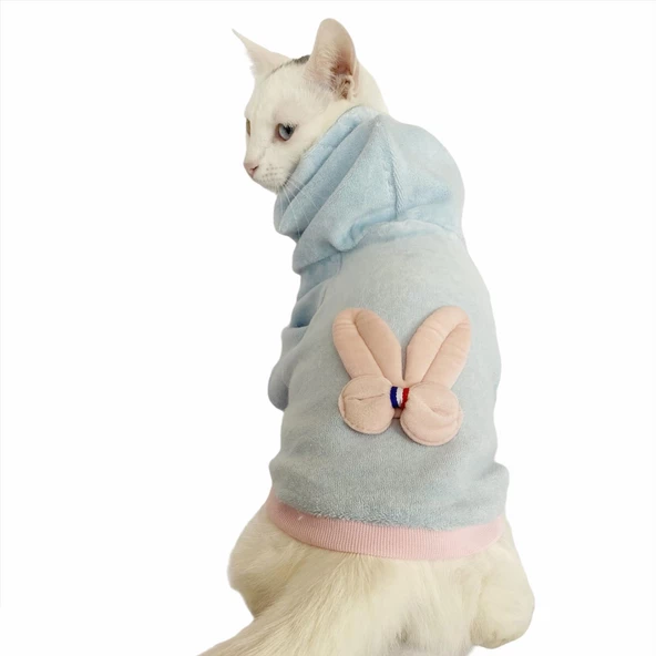 Blue Pink Bunny Sweatshirt Kedi Süeteri Kedi Kıyafeti - Resim 5