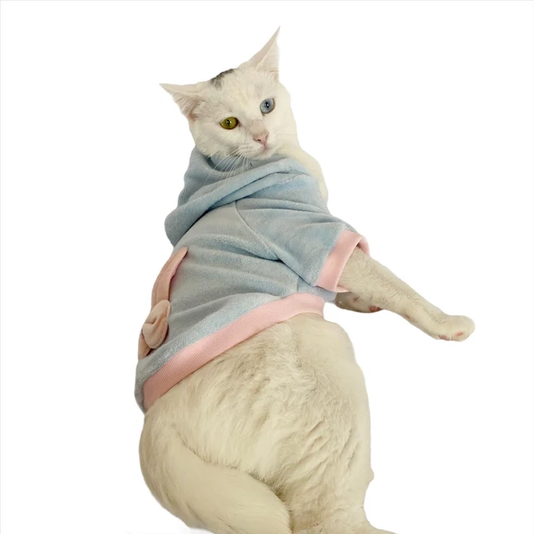 Blue Pink Bunny Sweatshirt Kedi Süeteri Kedi Kıyafeti - Resim 3