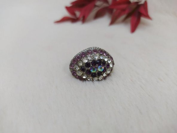 Hdmarketim Kadın Yüzük Otantik Swaroski Taşlı Gri Renk Yüzük