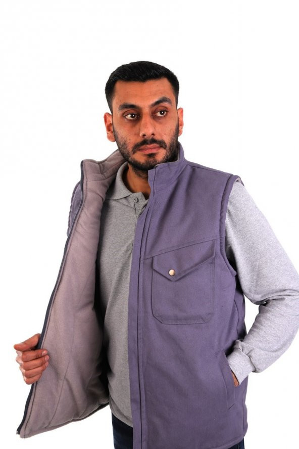 ESER - 7-7 Gabardin Polarlı Yelek - Kışlık - Gri - Resim 2