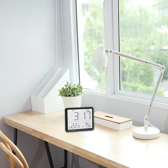 HyMark Mıknatıslı LCD Dijital Ekran 9x7 cm Pilli Mini Saat Alarm Saat Nem Göstergesi Sıcaklık Ölçer - Resim 7