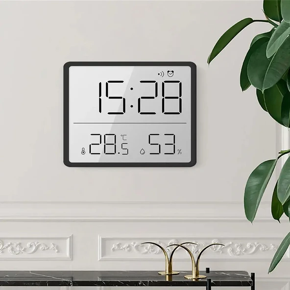 HyMark Mıknatıslı LCD Dijital Ekran 9x7 cm Pilli Mini Saat Alarm Saat Nem Göstergesi Sıcaklık Ölçer - 6