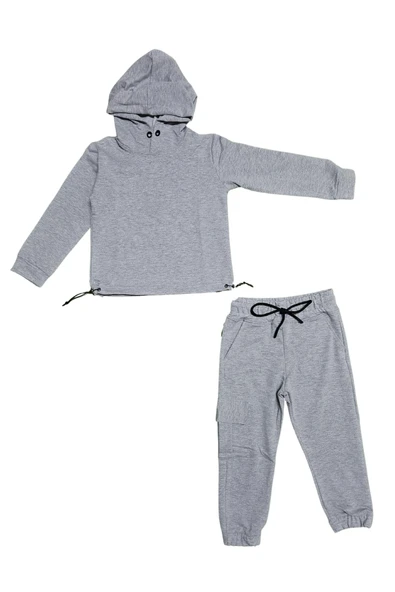 Kapşonlu Beli Lastik Detaylı Kız Çocuk Günlük Eşofman Takımı 2 İplik MNK0665 ürün görseli 1