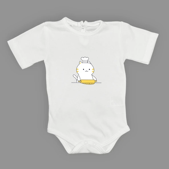Baskılı Şef Kedi Bebek Çıtçıtlı Body - Resim 6
