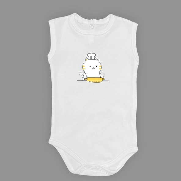 Baskılı Şef Kedi Bebek Çıtçıtlı Body - Resim 10