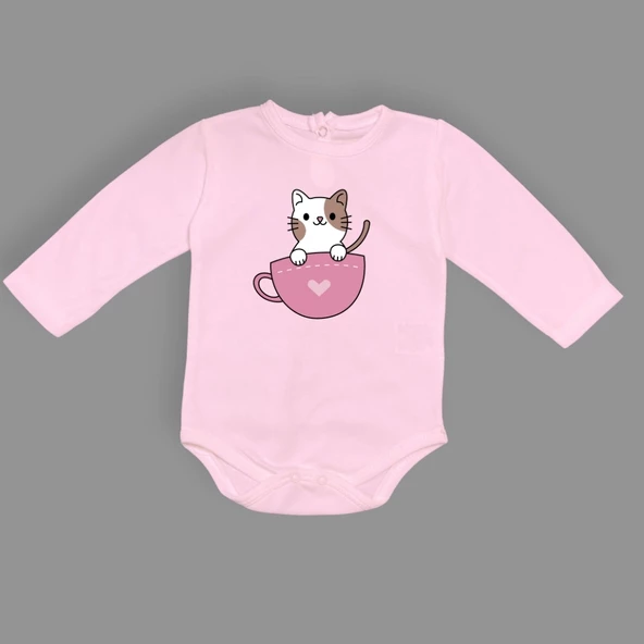 Baskılı Kalpli Fincan Kedi Bebek Çıtçıtlı Body - 2