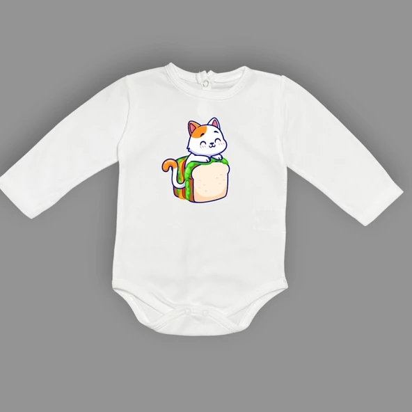 Baskılı Tost Kedi Bebek Çıtçıtlı Body - 2