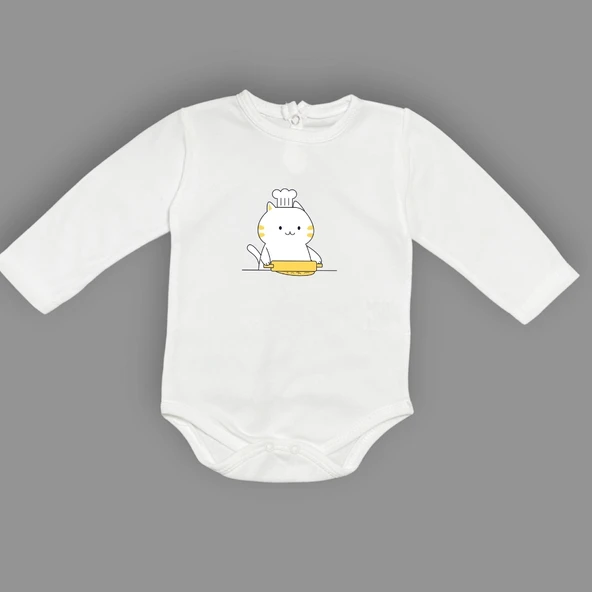 Baskılı Şef Kedi Bebek Çıtçıtlı Body - Resim 7