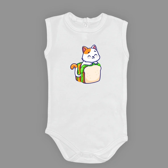 Baskılı Tost Kedi Bebek Çıtçıtlı Body ürün görseli 1