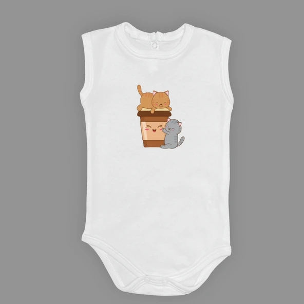 Baskılı Kahve Seven Kediler Bebek Çıtçıtlı Body ürün görseli 1