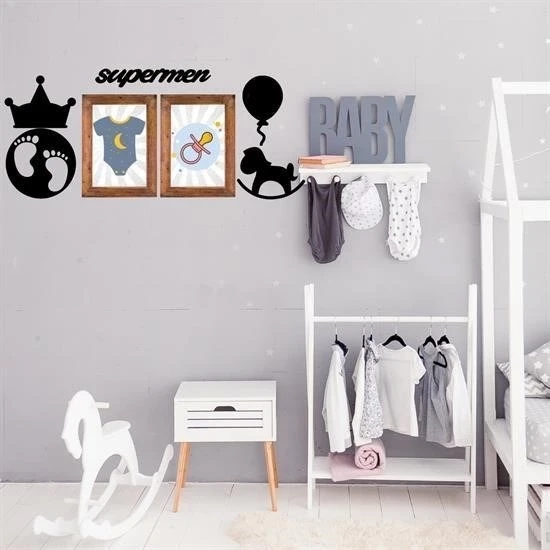 Deco103 Supermen Dekoratif Duvar Süsü Tablo Aksesuar Ahşap Tasarım Hediye Pano Sticker Seti - 7