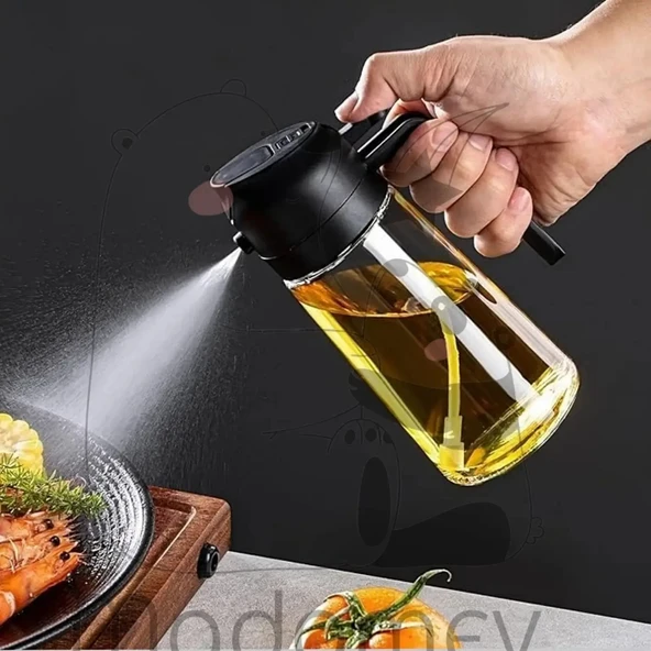 2 Adet Çift Fonksiyonlu Cam Sprey Yağdanlık 450ml Zeytinyağı Sıvıyağ Şişe Airfryer Yağlık Sirkelik - 3