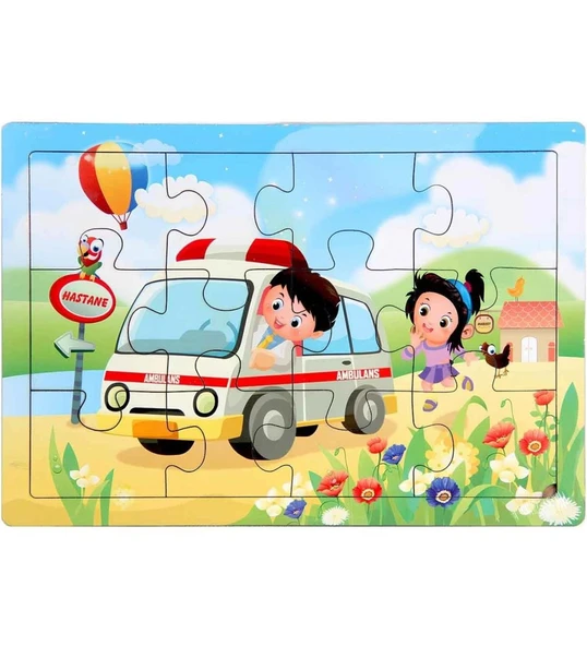 29x20 cm 12 Parça Ahşap Ambulans Puzzle   1963