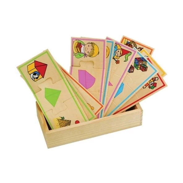 30 Parça Kutulu Ahşap Puzzle Nesneler Domino 4126