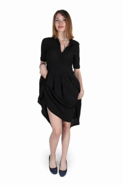 Keten Günlük Yazlık Ofis Kadın Elbisesi - 2