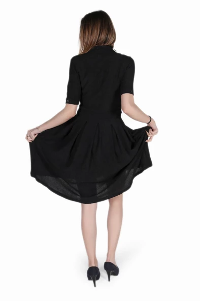 Keten Günlük Yazlık Ofis Kadın Elbisesi - 4