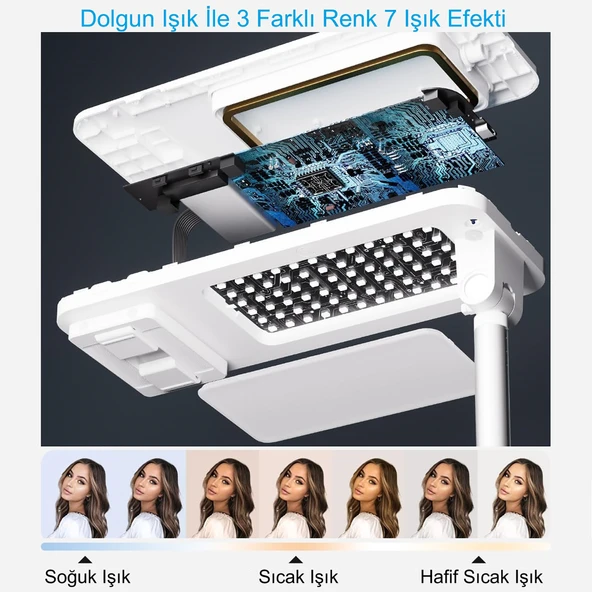 HyMark Canlı Yayın Braketi Çok Fonksiyonlu Led Işıklı 360 Derece Kumandalı Selfie Telefon Standı - 4