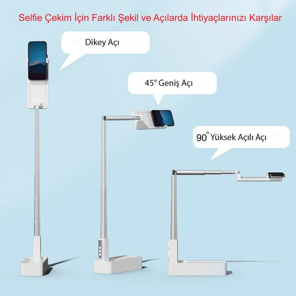HyMark Canlı Yayın Braketi Çok Fonksiyonlu Led Işıklı 360 Derece Kumandalı Selfie Telefon Standı - 2