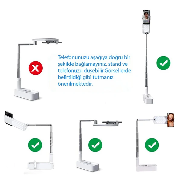 HyMark Canlı Yayın Braketi Çok Fonksiyonlu Led Işıklı 360 Derece Kumandalı Selfie Telefon Standı - 6