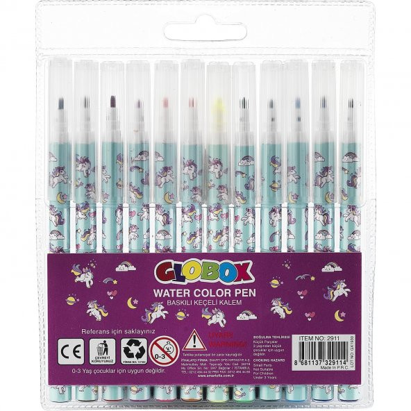 Globox 2911 Baskılı Keçeli Kalem 12Li Mavi