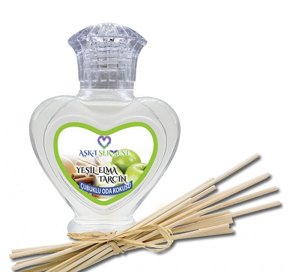 Aşk-ı Sermest Yeşil Elma Aromalı Bambu Çubuklu Oda Kokusu Parfüm, Kalp Şişe, 60 mL