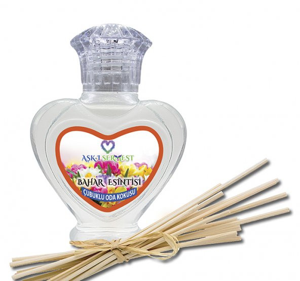 Aşk-ı Sermest Bahar Esintisi Aromalı Bambu Çubuklu Oda Kokusu Parfüm, Kalp Şişe, 60 mL - 1