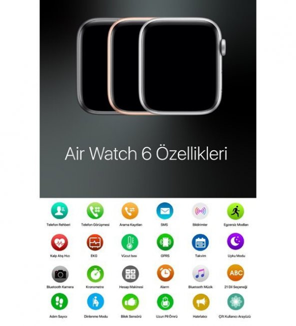 AirWatch 6 Akıllı Saat Suya Dayanıklı Ateş ve Nabız Ölçer Çok Fonksiyonlu Beyaz - 2