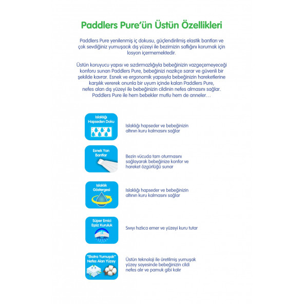Paddlers Pure Bebek Bezi 1 Numara Yenidoğan 160 Adet (2-5kg) Süper Fırsat Paketi - Resim 3