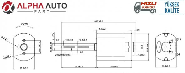 DC Mikro Motor 12V Devir:11500 RPM Uzunluk: 65mm  - 31mm Mil - 2