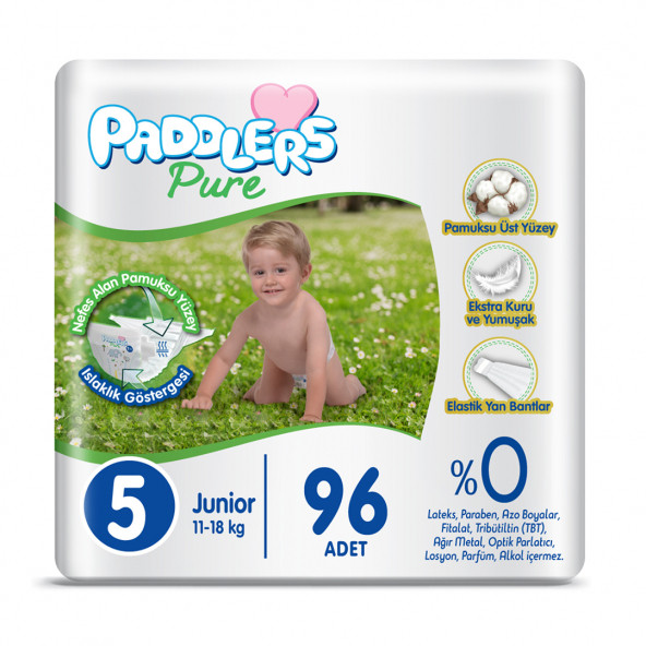 Paddlers Pure Bebek Bezi 5 Numara Junior 96 Adet (11-18kg) Süper Fırsat Paketi