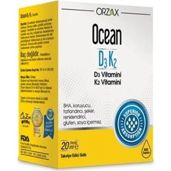 Ocean Vitamin D3K2 Damla 20 ml 8697595871621