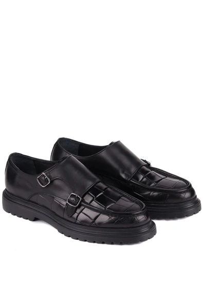 Shoetyle - Siyah Croco Deri Tokalı Erkek Klasik Ayakkabı 250-1616 - Resim 2