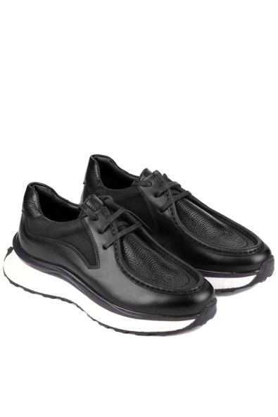 Shoetyle - Siyah Deri Bağcıklı Erkek Günlük Ayakkabı 250-2416 - 2