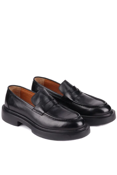 Shoetyle - Siyah Deri Bağcıksız Erkek Klasik Ayakkabı 250-2375 - Resim 2