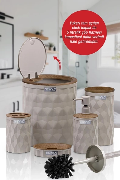 Okyanus Home Diamond Vizon Ahşap Click Kapak 5 Parça Banyo Seti - OKY-1307 - 3