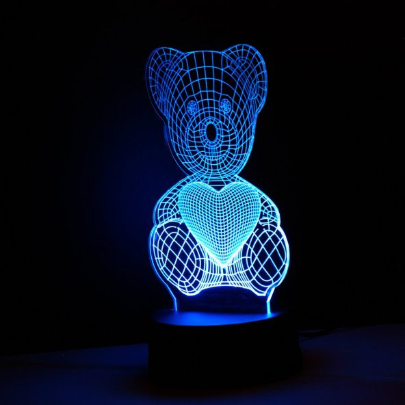 Kalp Ayı Görselli 3D Lamba