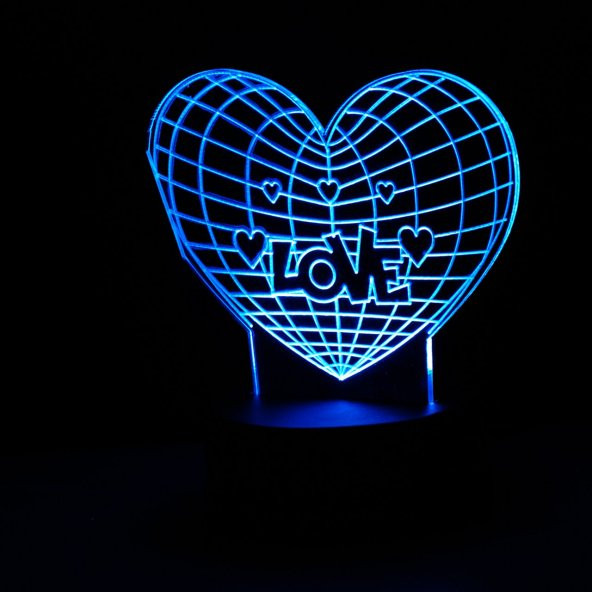 I Love You Yazılı Büyük Kalp  3D Lamba